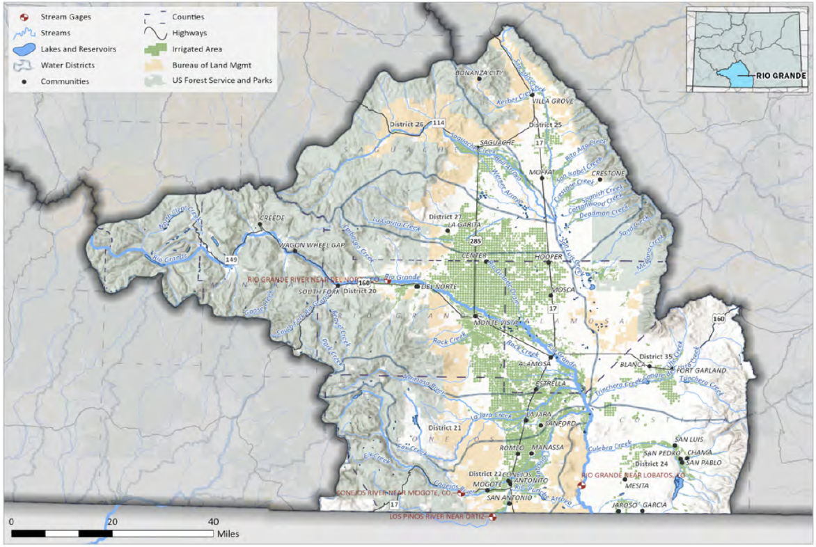 Figure 16. Map of the Rio Grande Basin Roundtable. Map courtesy of the Colorado Department of Natural Resources’ Rio Grande Basin Implementation Plan.